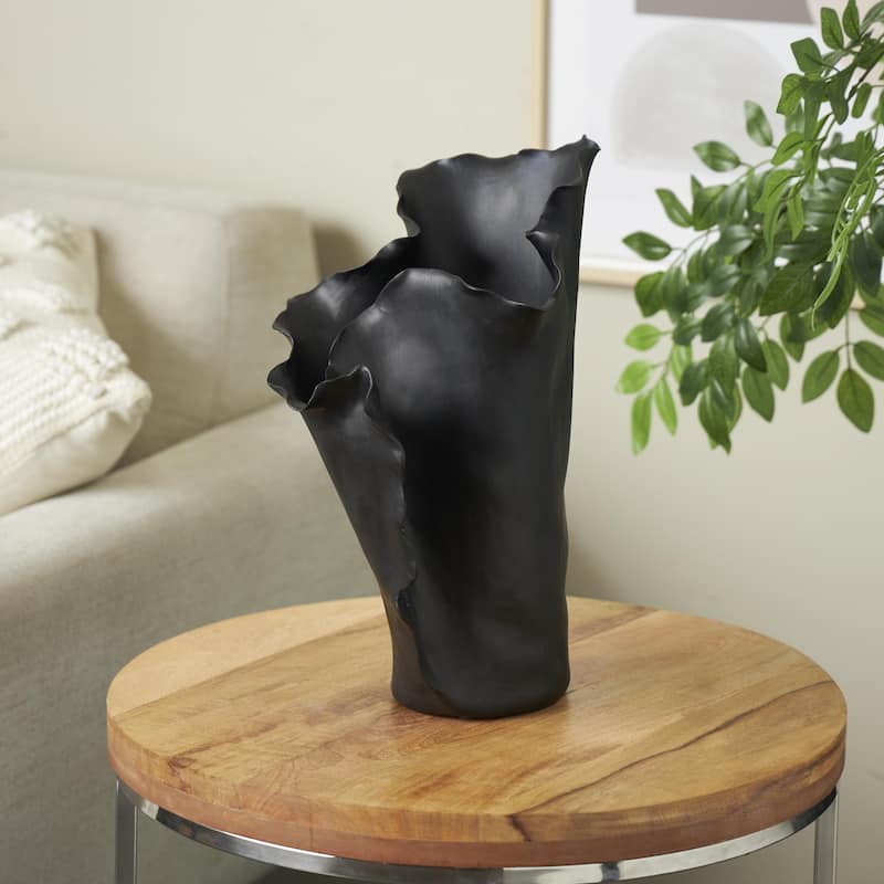 Ceramic Abstract Floral Inspired Vase with Wavy Folded Rim - White or Black - Roche River Decor