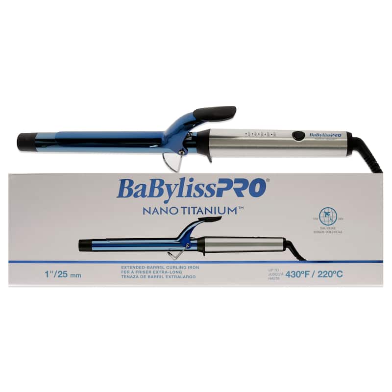 Nano Titanium Extended-Barrel Curling Iron - BNTW100XLUC - Blue-Grey 1Inch by BaBylissPRO for Unisex