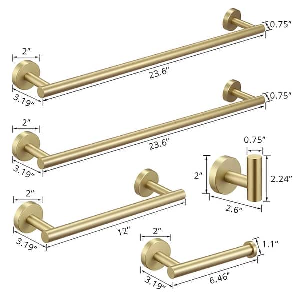 5Piece Brushed Gold Bathroom Hardware Set in Stainless Steel Bed
