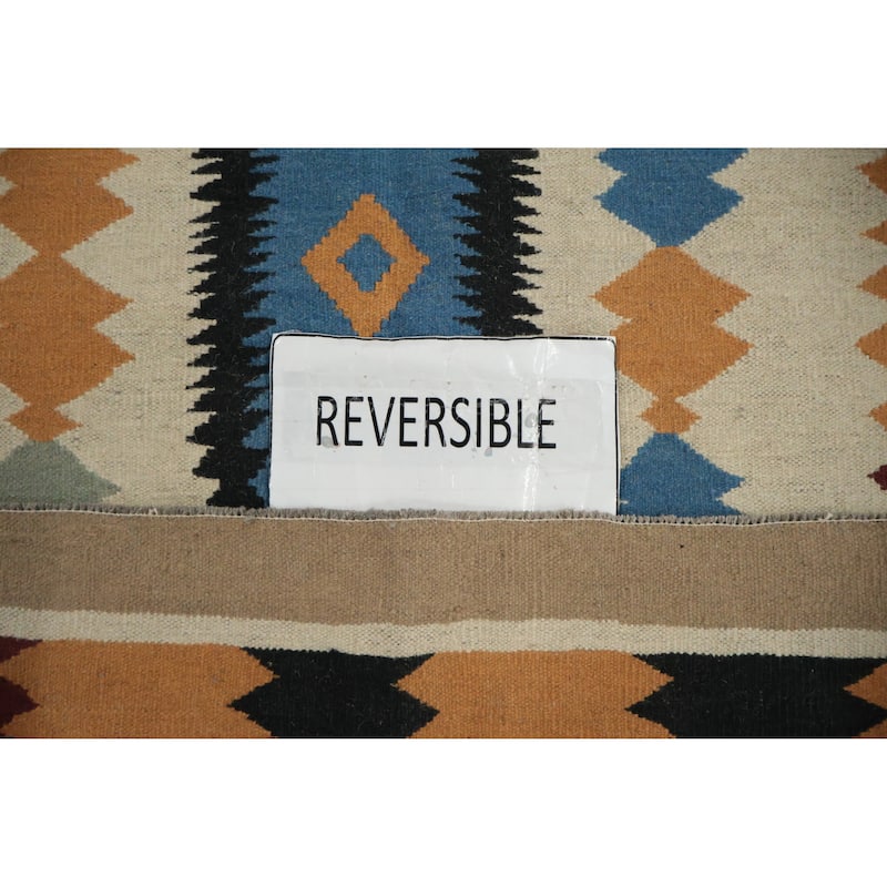 Hand Woven Oriental 100% Wool Carpet Southwestern Tribal Beige & Ivories Kilim Area Rug - 12' 0'' X 5' 0''