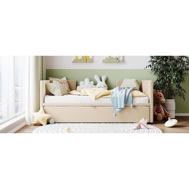 Twin Size Upholstered Daybed with Pop Up Trundle