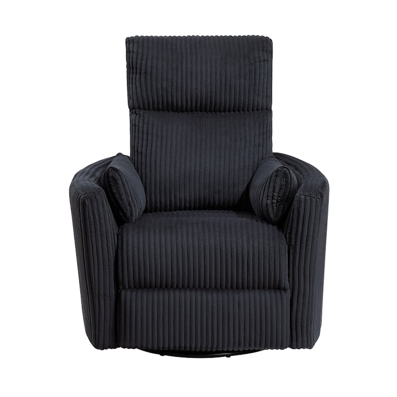 Rix Swivel Glider Recliner Chair w 2 Lumbar Pillows, Black Corduroy