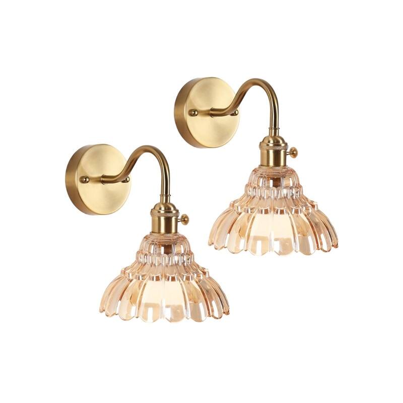 2 Pack wall lights gold bathroom sconce glass, metal lighting fixtures