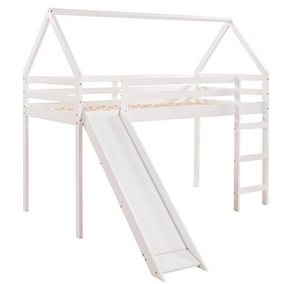 Sweden Design Twin Size Loft Bed with Slide,Whimsical Playhouse Design Wood Bed