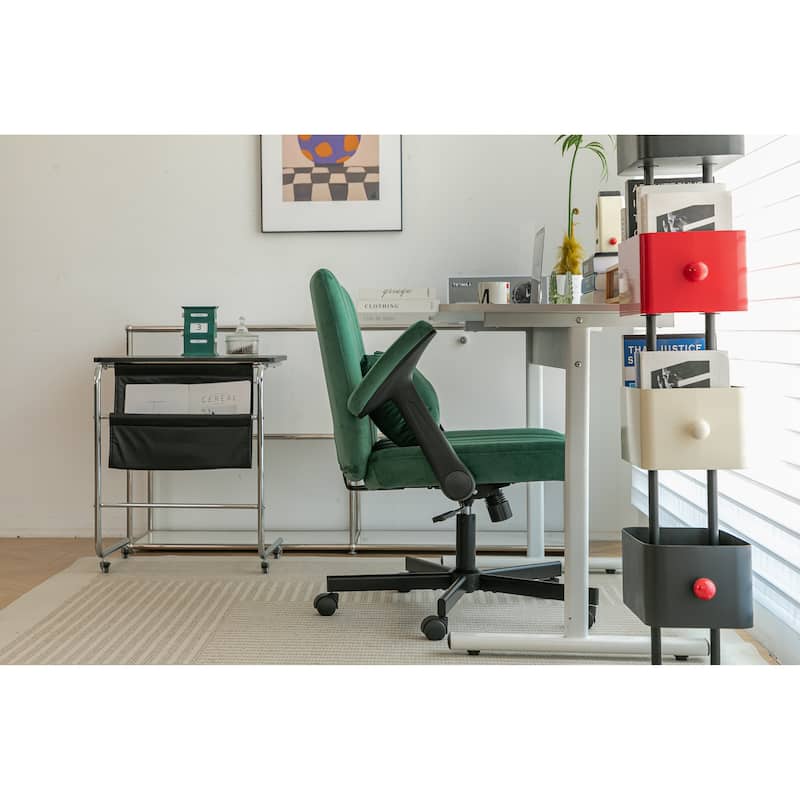 Velvet Swivel Office Chair with Wheels, Comfy Criss Cross Upholstered Vanity Chair, Desk Chair with Adjustable Height