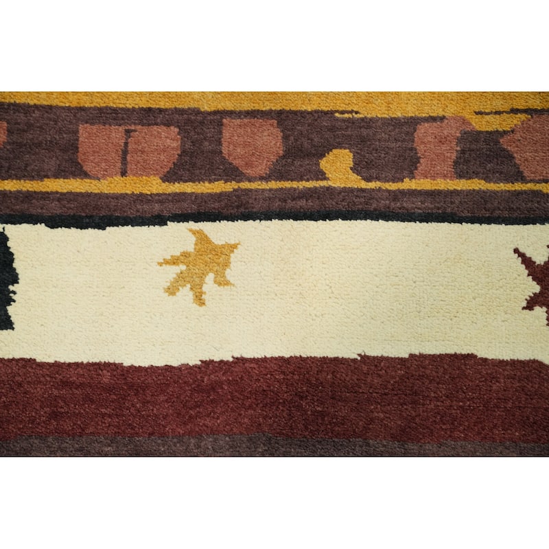 Handmade Wool Gabbeh Vegetable Dye Turkish Area Rug Handmade Wool Carpet - 9' 0'' X 6' 1''