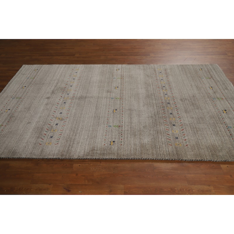 Hand Knotted Oriental 100% Wool Carpet Tribal Animal Pictorial Greys & Charcoal Gabbeh Area Rug - 7' 9'' X 5' 0''