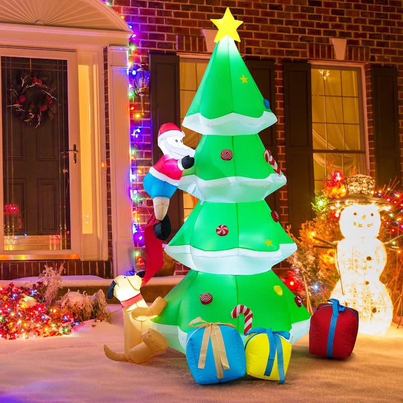 Gymax 7FT Self Inflatable Santa Claus Climbing Tree Christmas - See Details - Multicolor