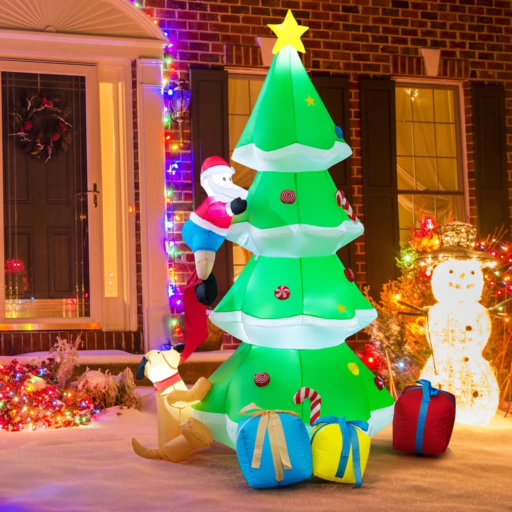 Gymax 7FT Self Inflatable Santa Claus Climbing Tree Christmas - See Details