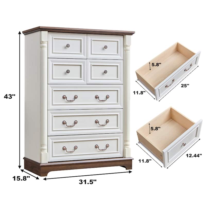 Rustic 7-Drawer Dresser Chest for Bedroom Wooden Base Storage Cabinet Antique Two-Tone Wood Grain for Living Room