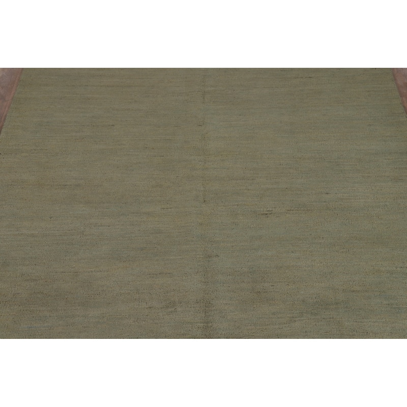 Green Solid Gabbeh Modern Area Rug Hand-Knotted Wool Carpet - 5'2" x 6'2"