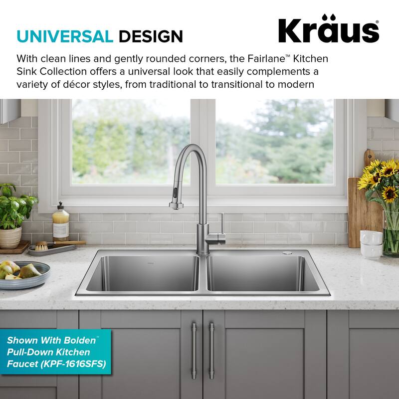 KRAUS Fairlane Drop In Top Mount 18 Gauge Stainless Steel Kitchen Sink