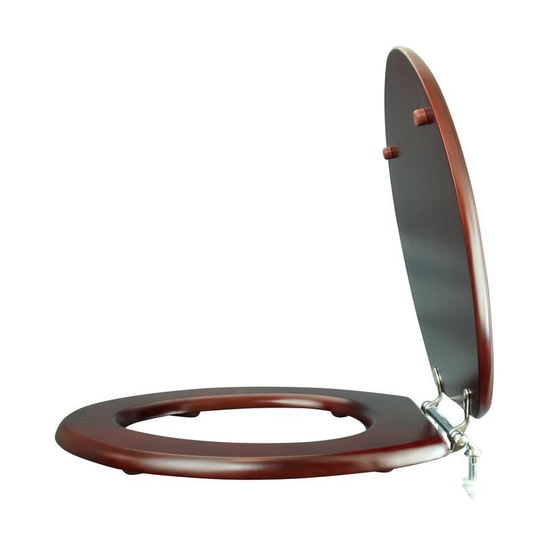 Wooden Elongated Toilet Seat with Lid Cherry Finish Oval Seats with Non Slip Polymer Bumper Stabilizers Renovators Supply - N/A