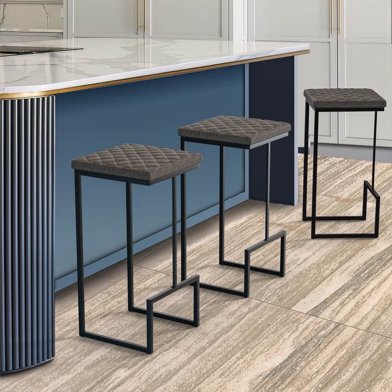 Quincy Leather Quilted Counter Height Barstool (Set of 2) with Upholstered Square Seats & Footrest for Home Bar & Kitchen