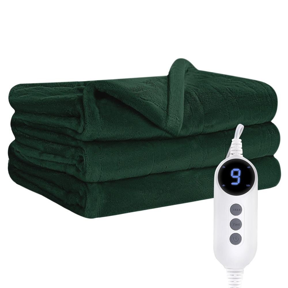 Reversible Flannel Electric Blanket, Soft & Cozy Heated Throw, 9 Heat Settings with Timer Controller