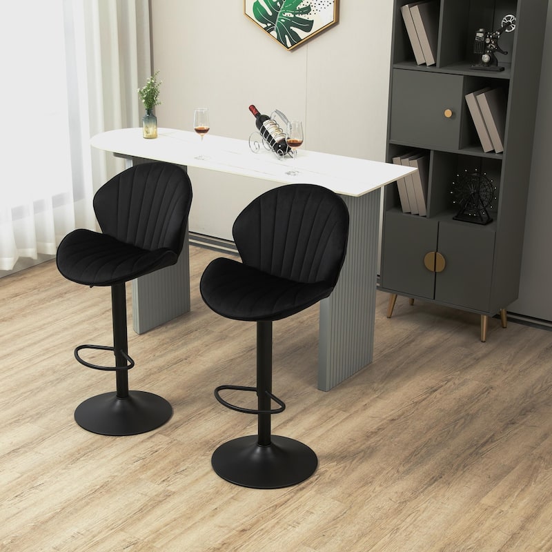 Set of 2 Adjustable Bar Stools with Back & Footrest, Black Counter Height for Kitchen & Pub
