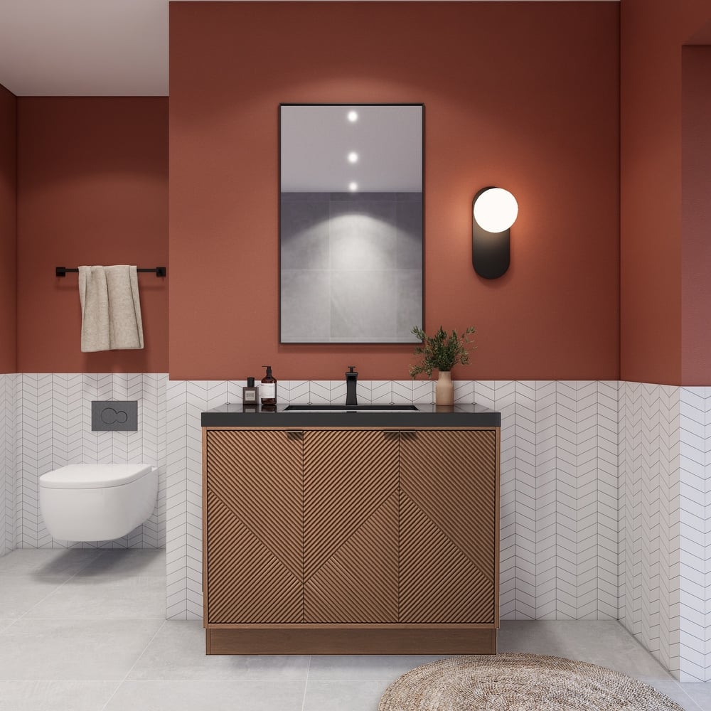 Milano 42" Freestanding (R) Bathroom Vanity with Black Acrylic Sink