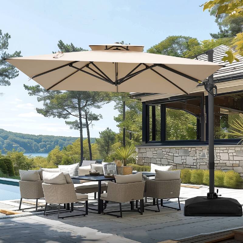 MAISON ARTS 13 FT Automatic Hydraulic Cantilever Large Umbrella Aluminum Pole 360 Degree Rotation