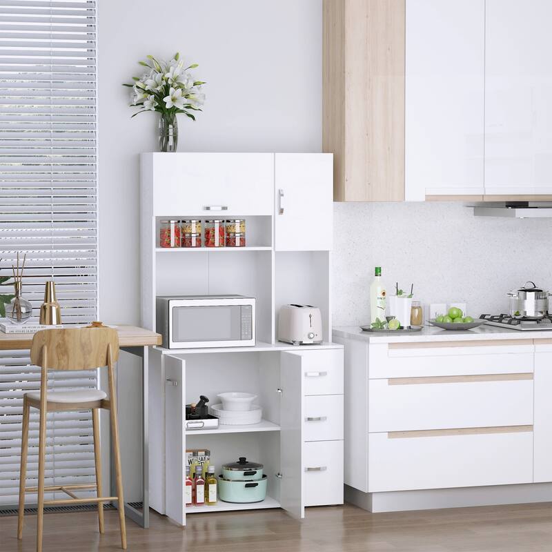 HOMCOM 66" Kitchen Pantry Microwave Hutch with 4 Large Cabinets, White