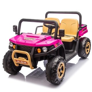 24V Pink Kids Ride Car with Parents Remote Control Two-seater,Automatic tipping bucket LED light,USB,MP3,Bluetooth