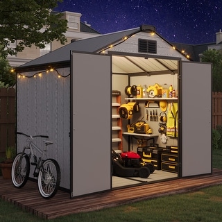 Erommy Resin Outdoor Storage Shed, Waterproof Garden Tool Shed