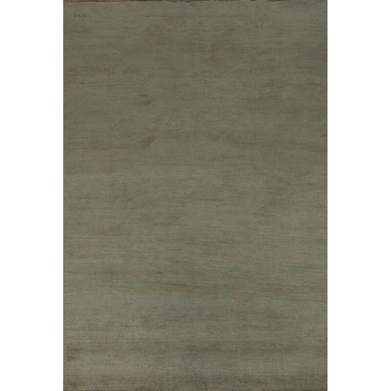Sage Green Solid Gabbeh Modern Area Rug Hand-Knotted Wool Carpet - 6'10" x 9'5"
