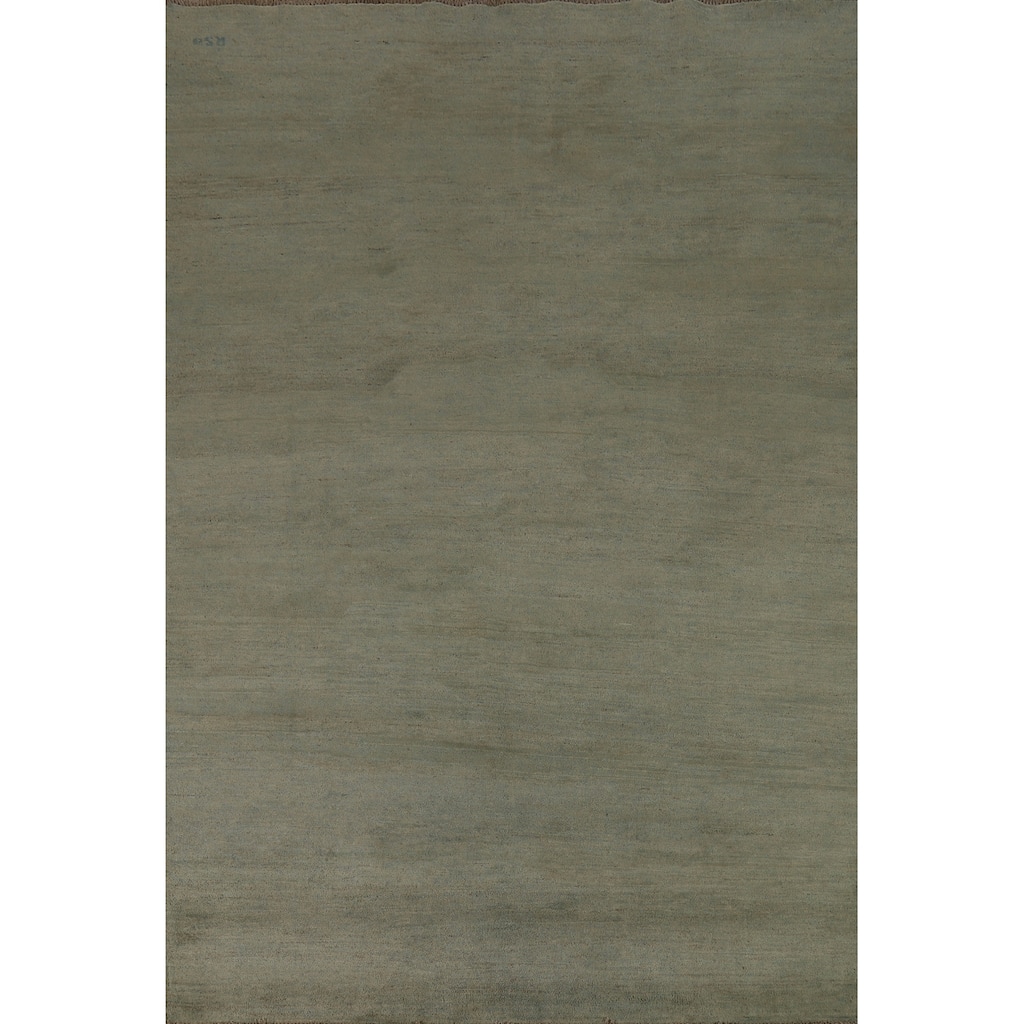 Sage Green Solid Gabbeh Modern Area Rug Hand-Knotted Wool Carpet - 6'10" x 9'5"