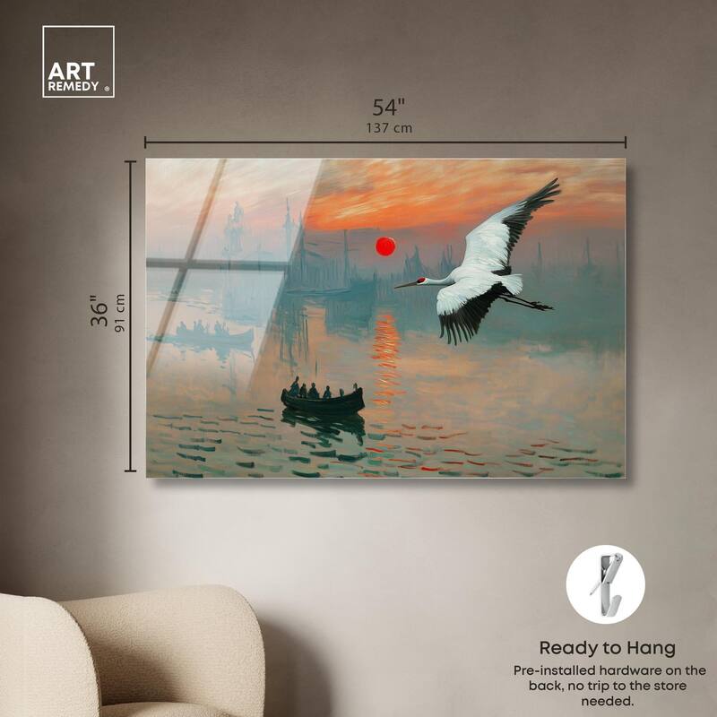 Crane Sunset Acrylic by Art Remedy, Ready to Hang
