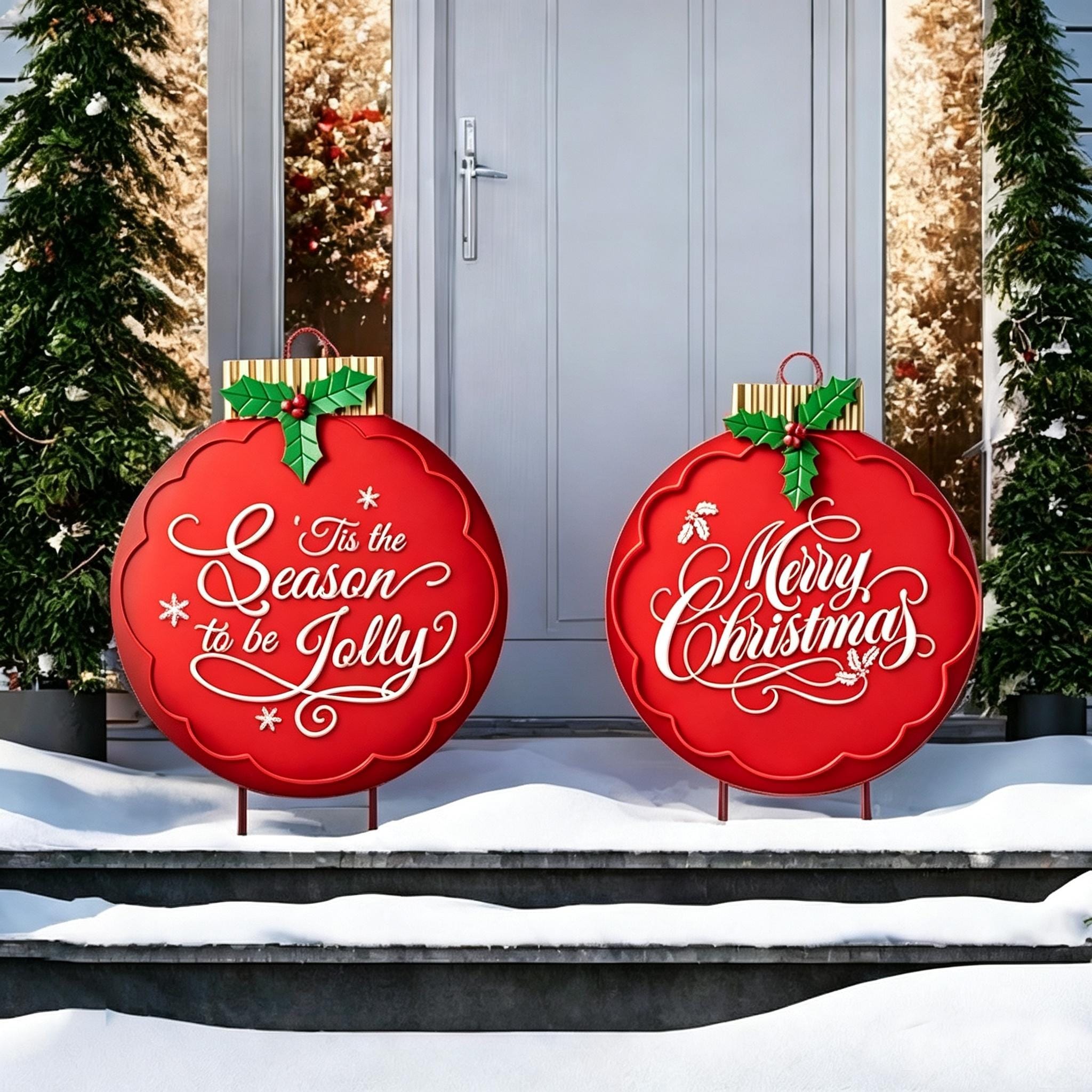 Glitzhome Metal Lantern Christmas Ornament Yard Stake Hanging Decoration