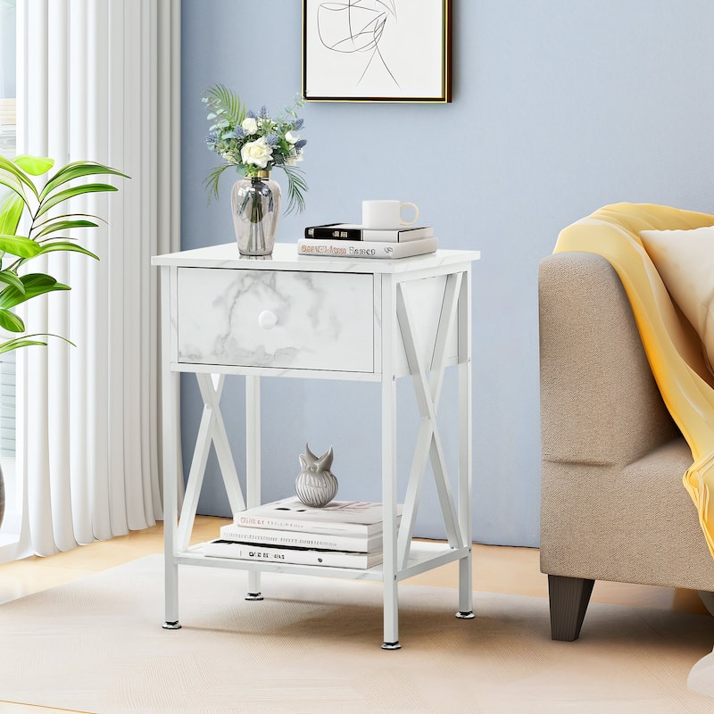 VECELO Modern Nightstand 1-Drawer with Storage Shelf, End Table/Side Table