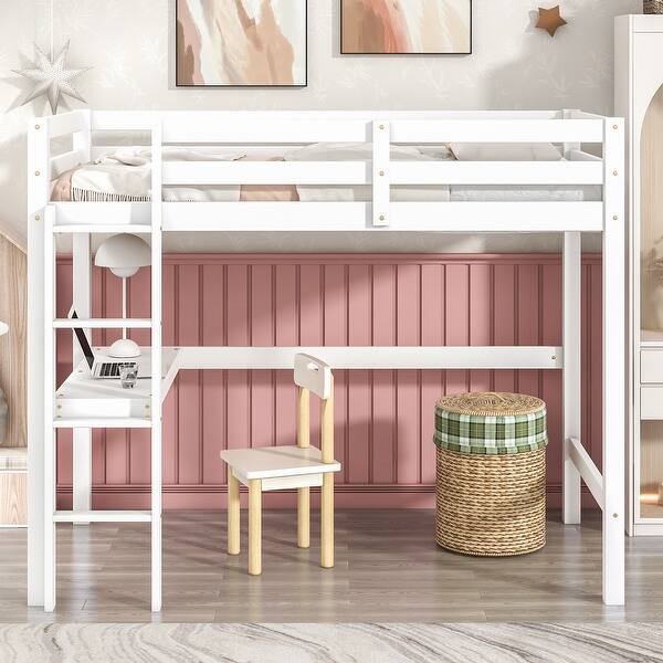 slide 2 of 22, Twin Size Loft Bed Elegant Solid Color Wood Bed Frame White - Twin