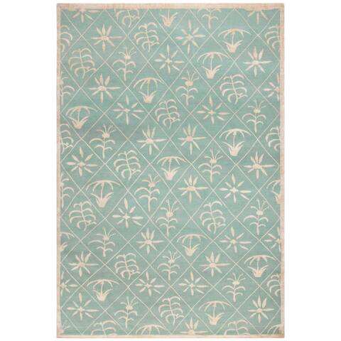 SAFAVIEH Couture Hand-Knotted Contemporary Aqua Silk & Wool Rug - 6' x 9'