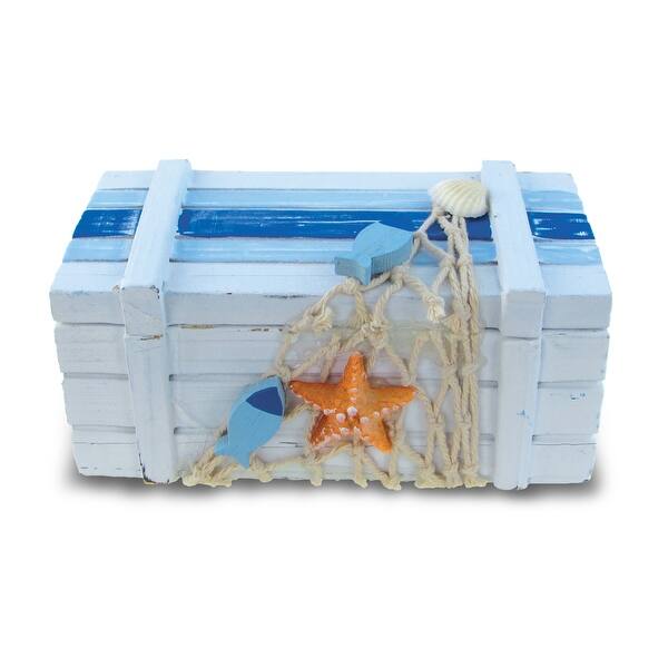 slide 2 of 2, CoTa Global Light Blue Stripes Wooden Jewelry Box with Starfish - 5’Lx2.5’Wx2.25’H