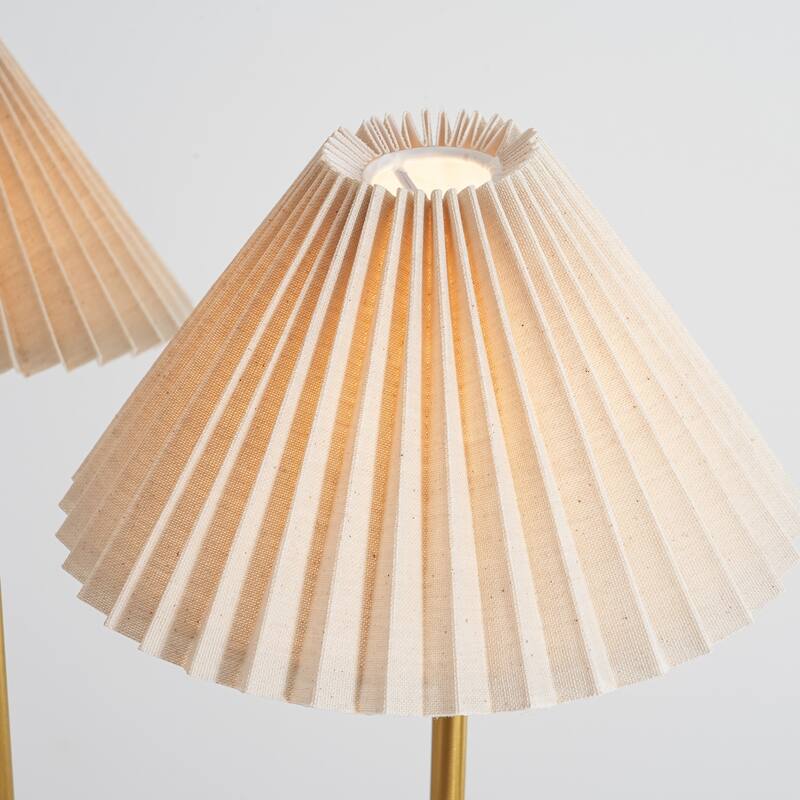 4-Light Mid-Century Modern Chandelier in Brushed Gold/Matte Black Chandelier with Pleated Shades for Living Room