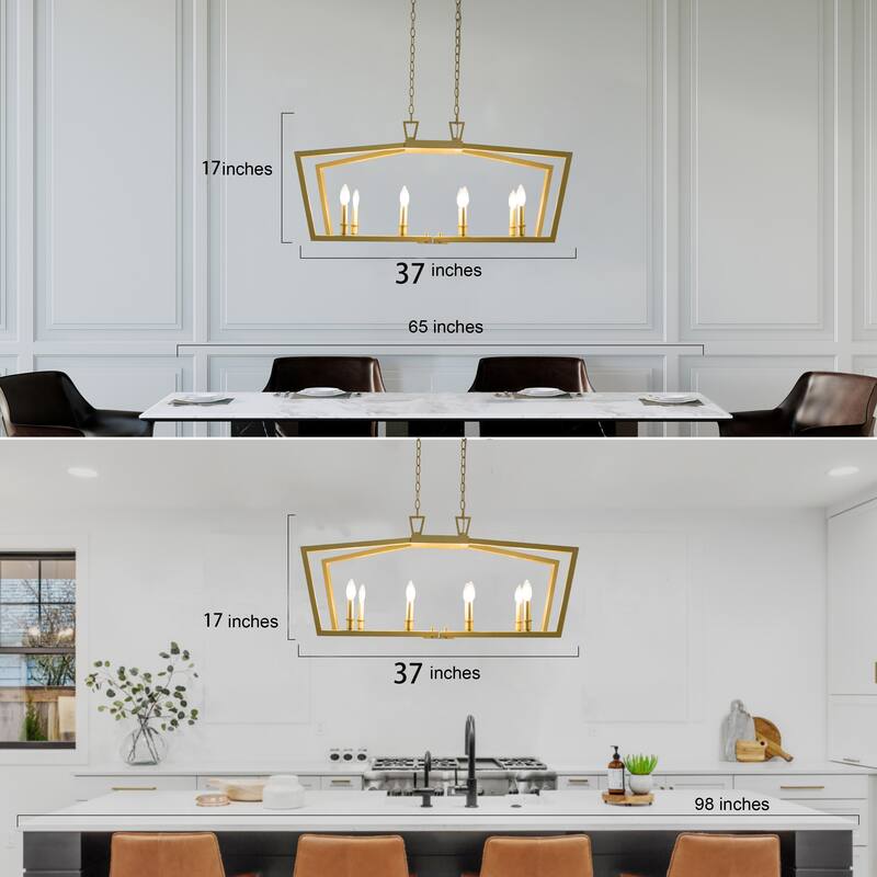 Zeci Modern Glam Gold Linear Chandelier Lantern Farmhouse Kitchen Island Lights for Dining Room - L37"xW13"xH22"