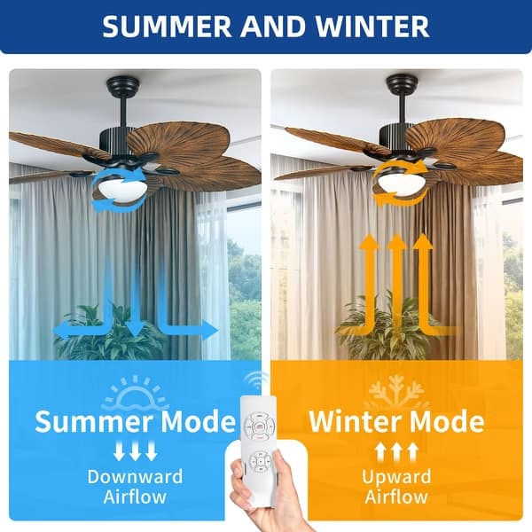 Moasis 52" Palm Leaf Ceiling Fan LED Light Tropical Style with Remote