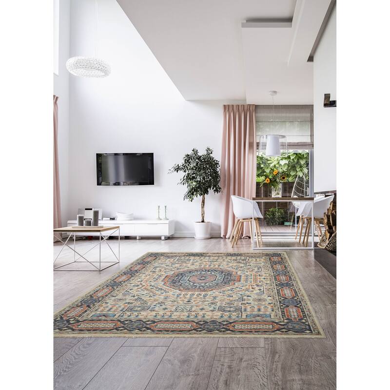 ECARPETGALLERY Hand-knotted Mamluk Ivory Wool Rug - 9'1 x 11'11