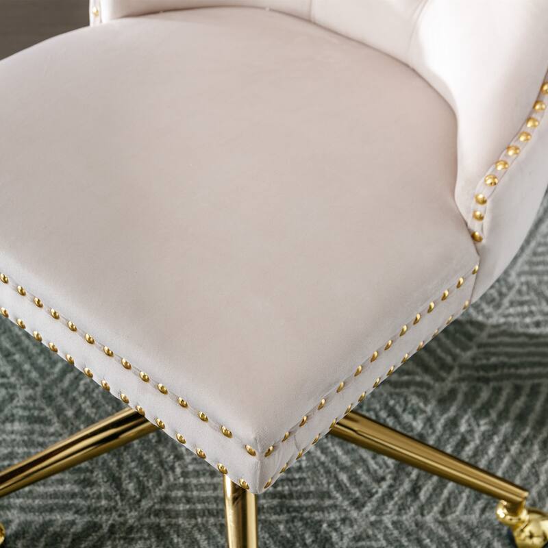 GDF Studio - Modern Velvet Tufted Upholstered Office Chair with Golden Metal Base with Nailhead Trim and Triple-Elastic Cushion