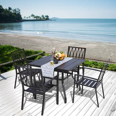 Outdoor 5-Piece Dining Set with Umbrella Hole, Black
