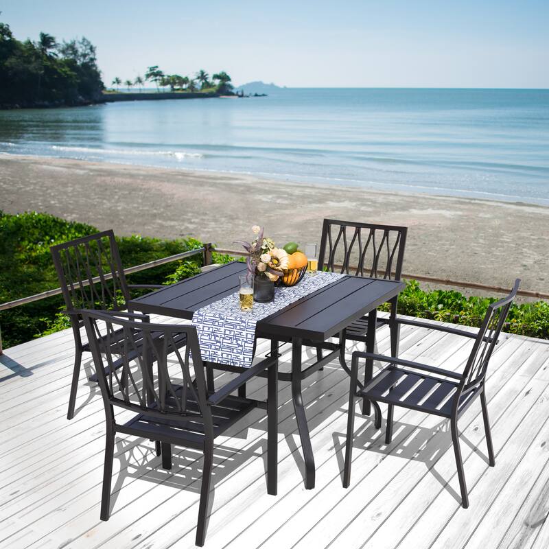 Outdoor 7-Piece and 5-Piece Dining Set with Umbrella Hole, Black