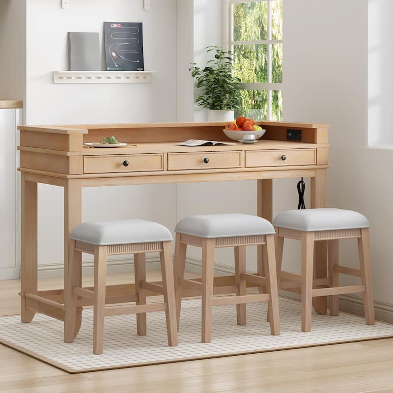 4-Piece Dining Table Set for 3, Retro Kitchen Table and Chairs Set with 3 Storage Drawers