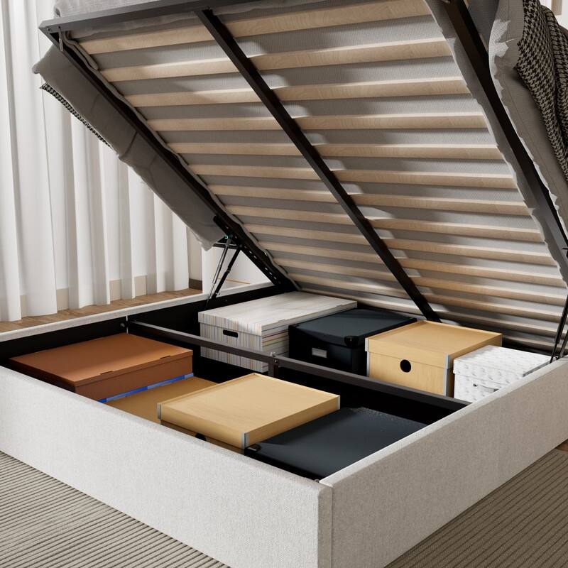 Modern Upholstered Lift-Up Storage Platform Bed with Headboard