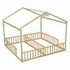 preview thumbnail 12 of 56, Double Twin House-Style Floor Bed with Fence and Guardrails, No Door