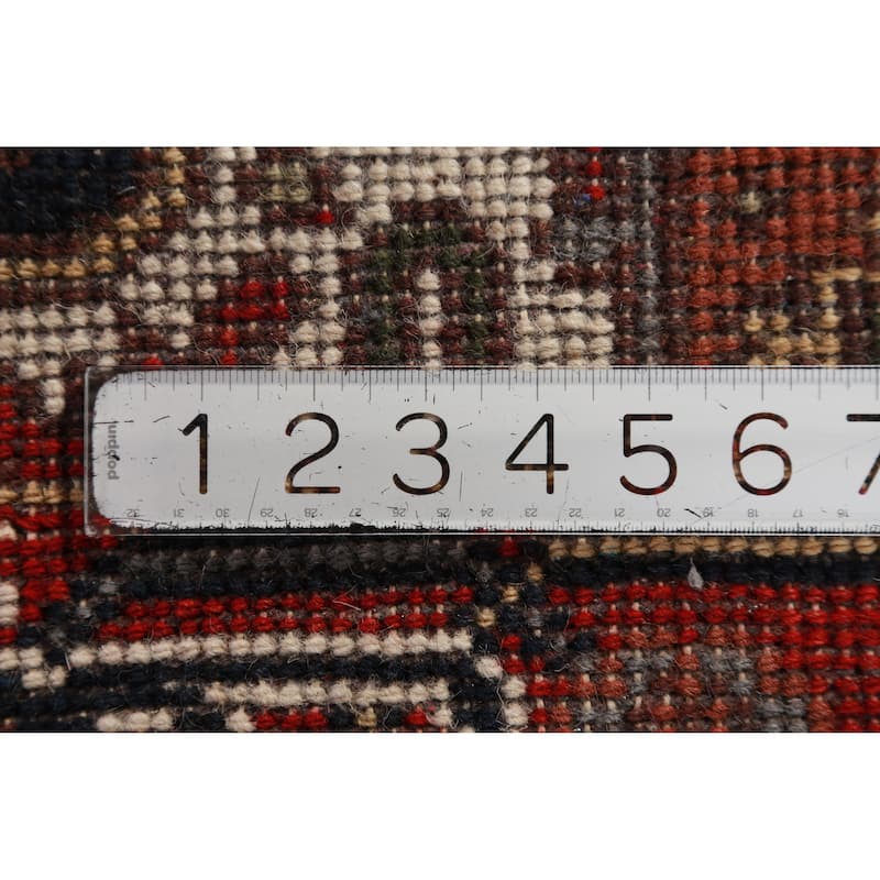 Hand Knotted Oriental 100% Wool Carpet Traditional Geometric Navy Blue & Blues Heriz (serapi) Runner Rug - 7' 10'' X 2' 7''