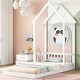 preview thumbnail 12 of 31, Twin Size Pine Wood Roof-framed Headboard Floor Bed with Headboard Guardrails, without Slats Twin - White