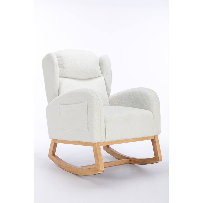 Rocking Chair Nursery, Modern Upholstered Glider Rocker with Side Pocket, High Backrest Accent Armchair for Living Room
