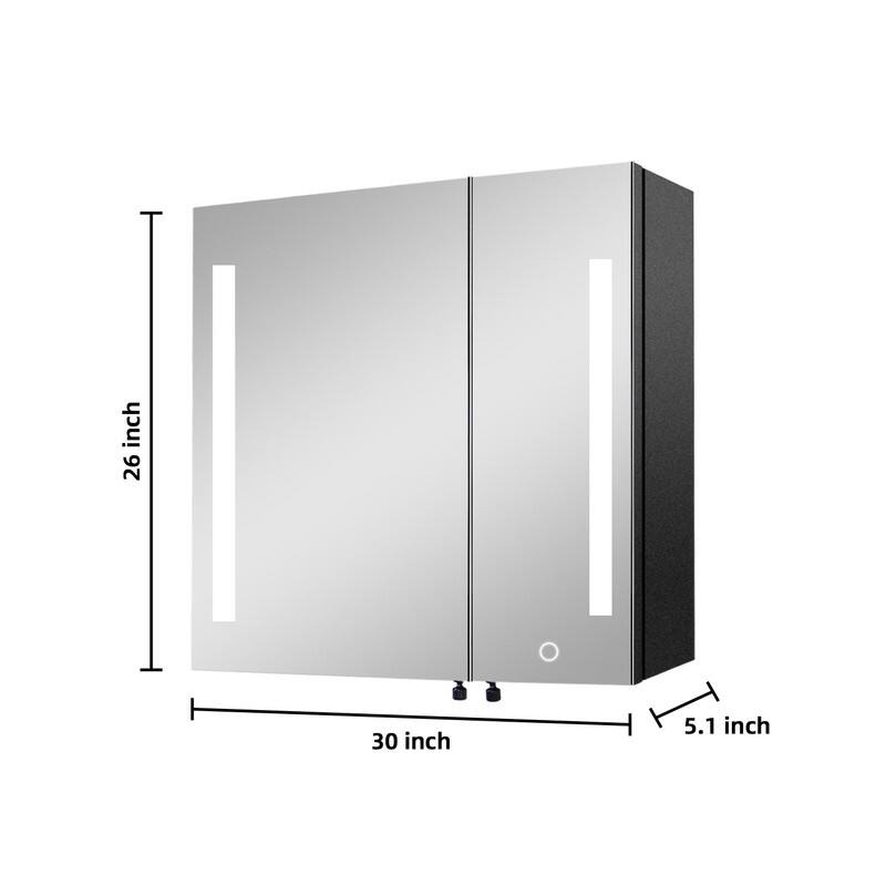 Alvana LED Black Wall mount Medicine Cabinet with Mirror Anti-fog function with 3 colors light