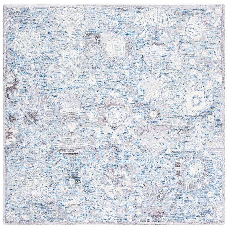 SAFAVIEH Handmade Glamour Adeliya Modern Viscose Rug - 6' Square - Light Blue/Ivory