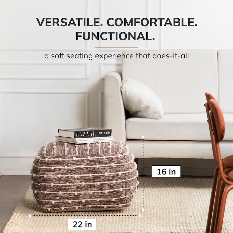 Jani Easton 22-inch Square Green/Ivory Pouf Ottoman - Handmade Footrest for Living Room, Bedroom, Patio