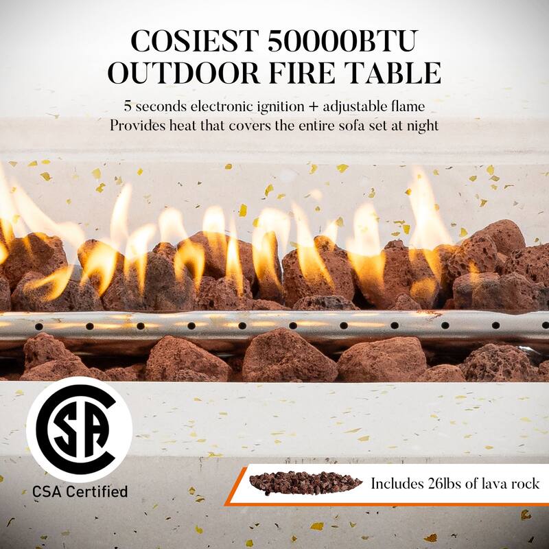 COSIEST 28''Outdoor Concrete Propane Fire Pit Table,Marble & Wood Style Design